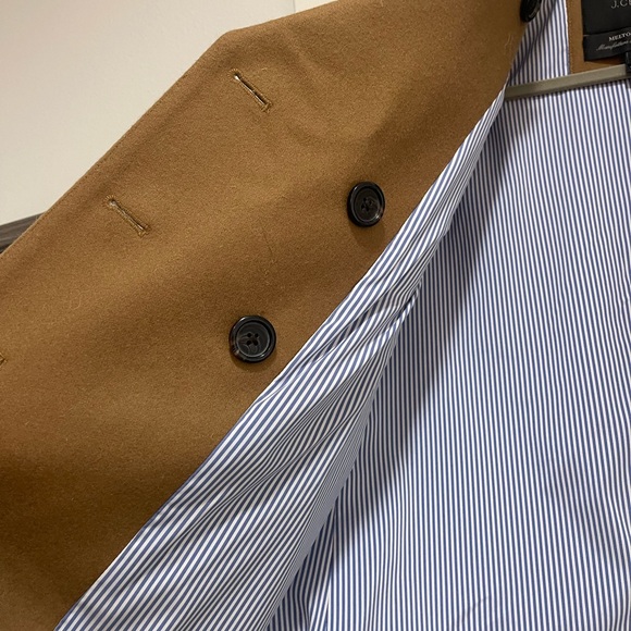 J. Crew Wool Melton Short Peacoat double breasted; tan with blue stripe lining - Picture 5 of 7
